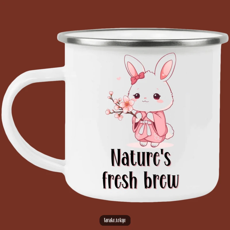 Funny Bunny Kimono Camping Mug: Durable and portable funny mug for outdoor adventures.