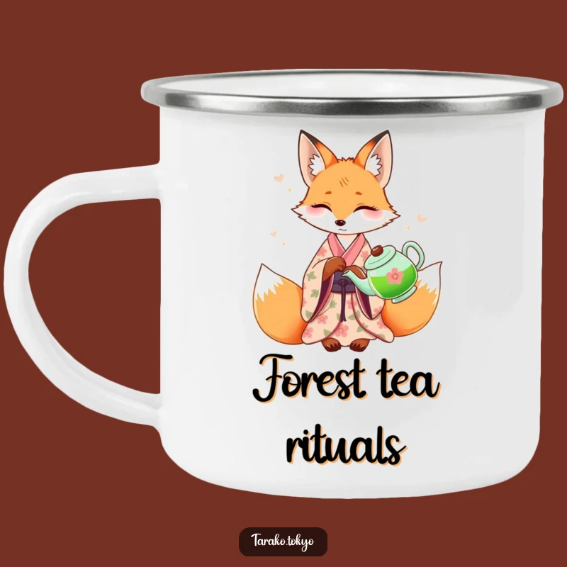 Funny Fox Kimono Tea Camping Mug - Elegant Outdoor Refreshment