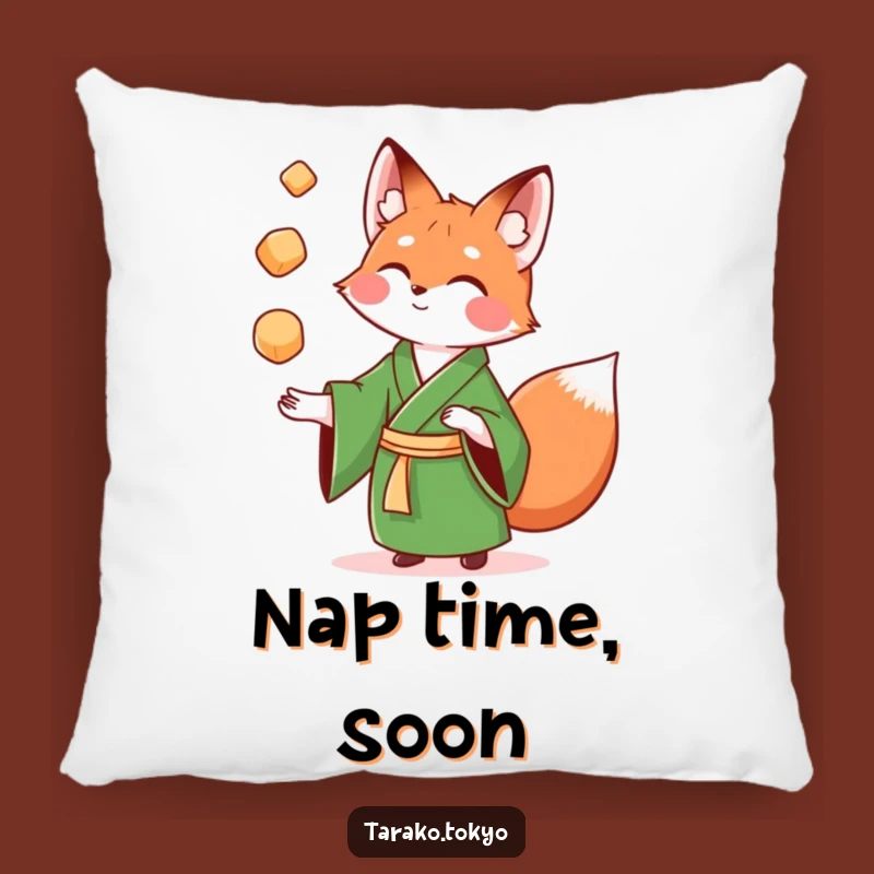 Funny Fox Mochi Pillow: Soft and decorative funny pillow with a playful green kimono fox.