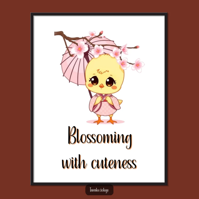 Funny Chick Kimono Umbrella Poster - Adorable Wall Art for Spring Lovers