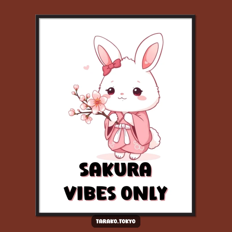 Funny Bunny Kimono Poster: Aesthetic pink kimono bunny art, a delightful funny gift for walls.