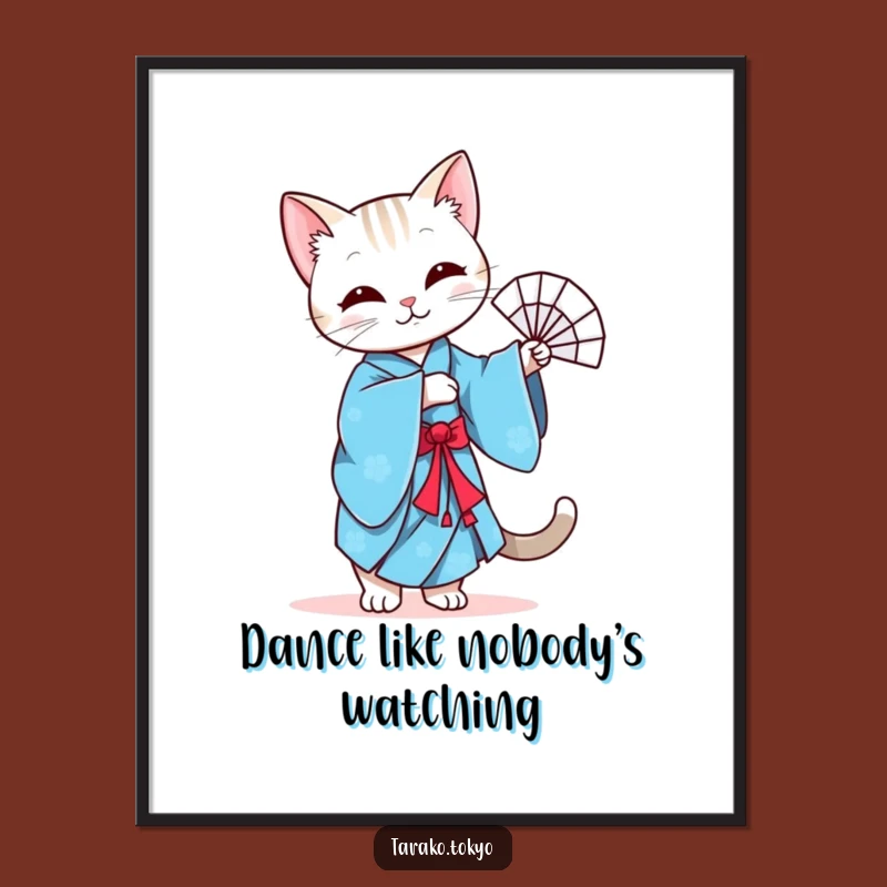 Free Printable Wall Art: Dancing Cat Kimono for Elegant, Downloadable Decor