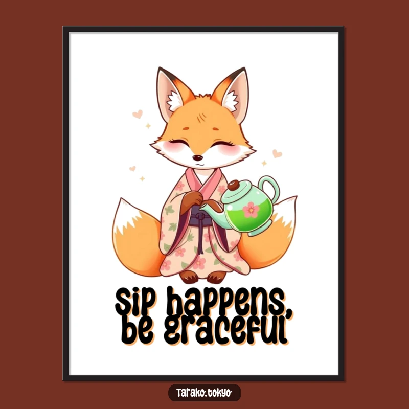 Funny Free Printable Wall Art Fox Tea Ceremony Downloadable Decor