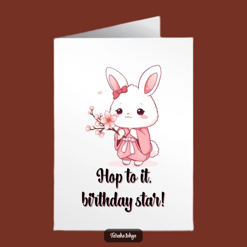 Free Printable Birthday Card: Funny Bunny Kimono Blossom Design for a Blooming Good Year