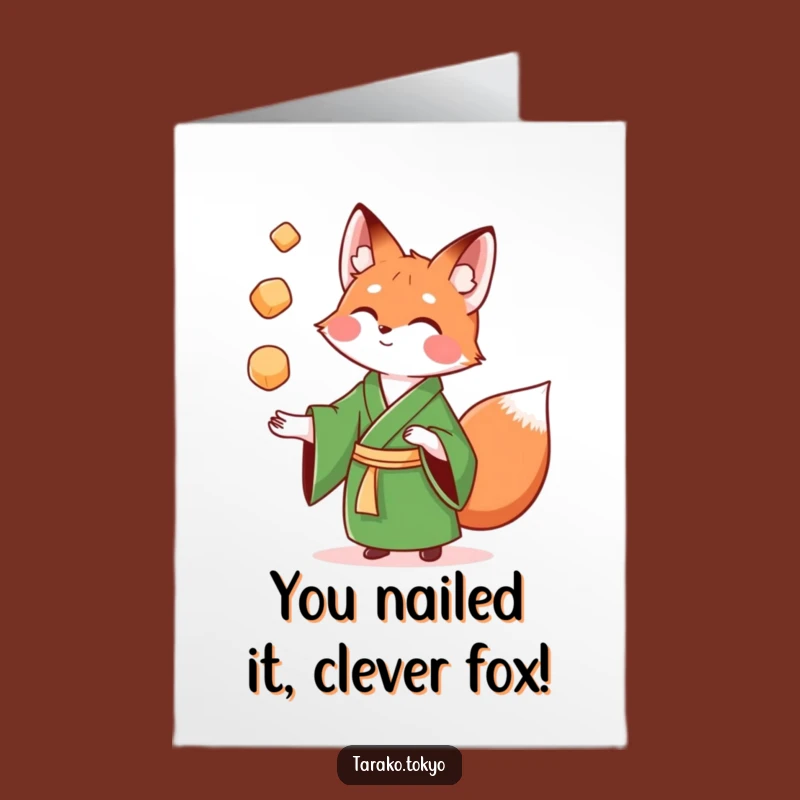 Free Printable Congrats Card: Fox Juggling Mochi for Your Awesome Achievement!